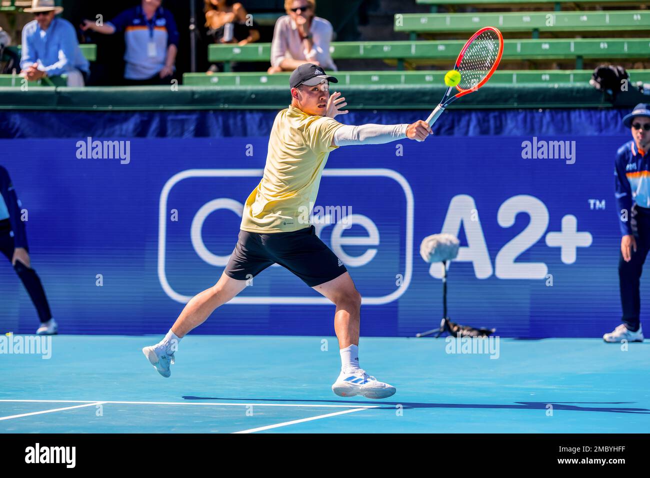 Rinky Hijikata of Australia in action during Day 1 of the Kooyong Classic  Tennis Tournament last match against Zhang Zhizhen of China at Kooyong Lawn  Tennis Club. Melbourne's summer of tennis has