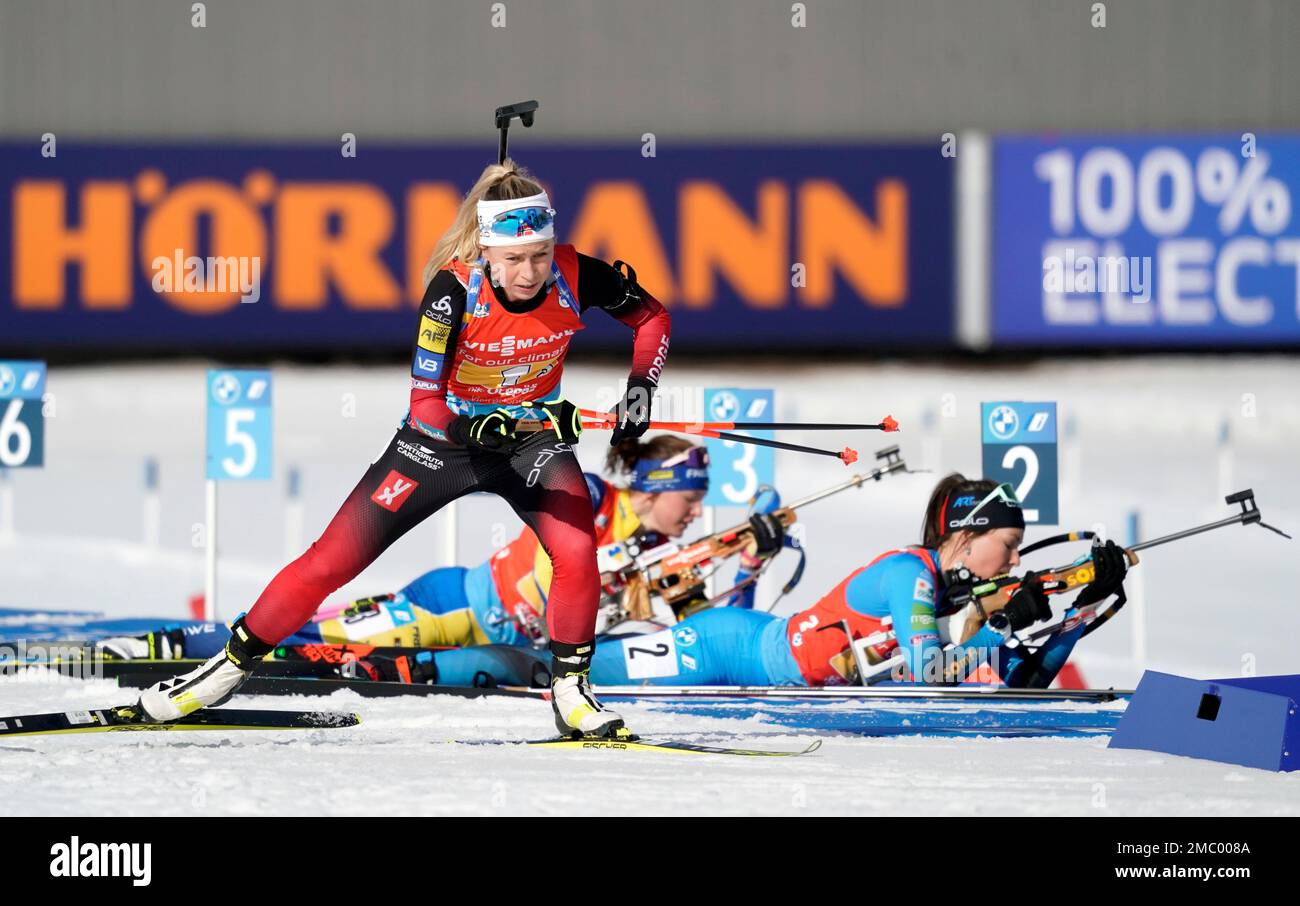 Tiril Eckhoff of Norway competes during the womens 7.5km sprint race at the Biathlon World Cup in Otepaa, Estonia Friday, March