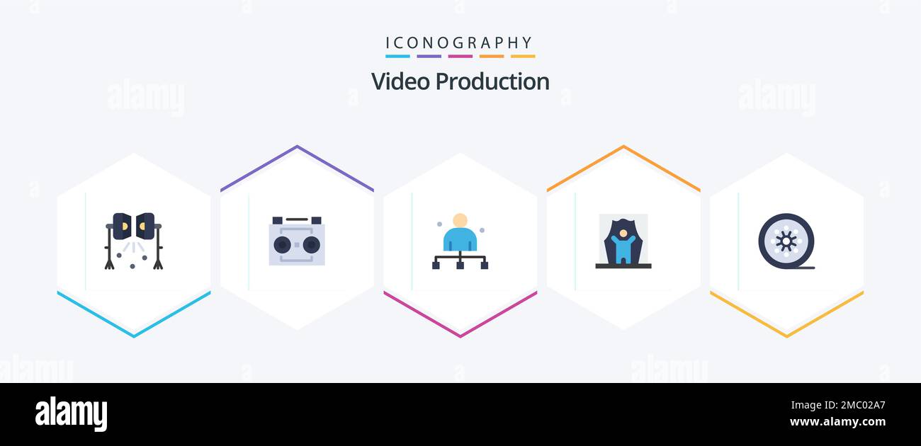 Video Production 25 Flat icon pack including celebrity. actor. digital recording. head. chief Stock Vector