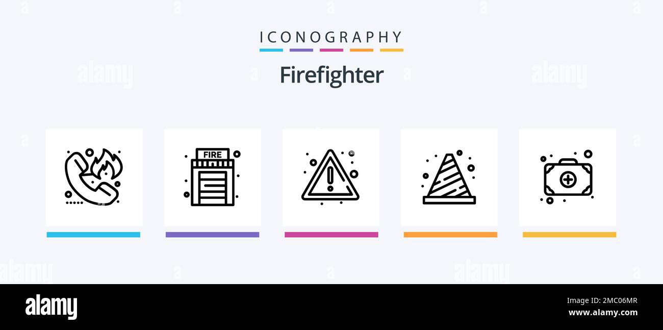 Firefighter Line 5 Icon Pack Including sign. fire. danger. alert. hydrant. Creative Icons Design Stock Vector