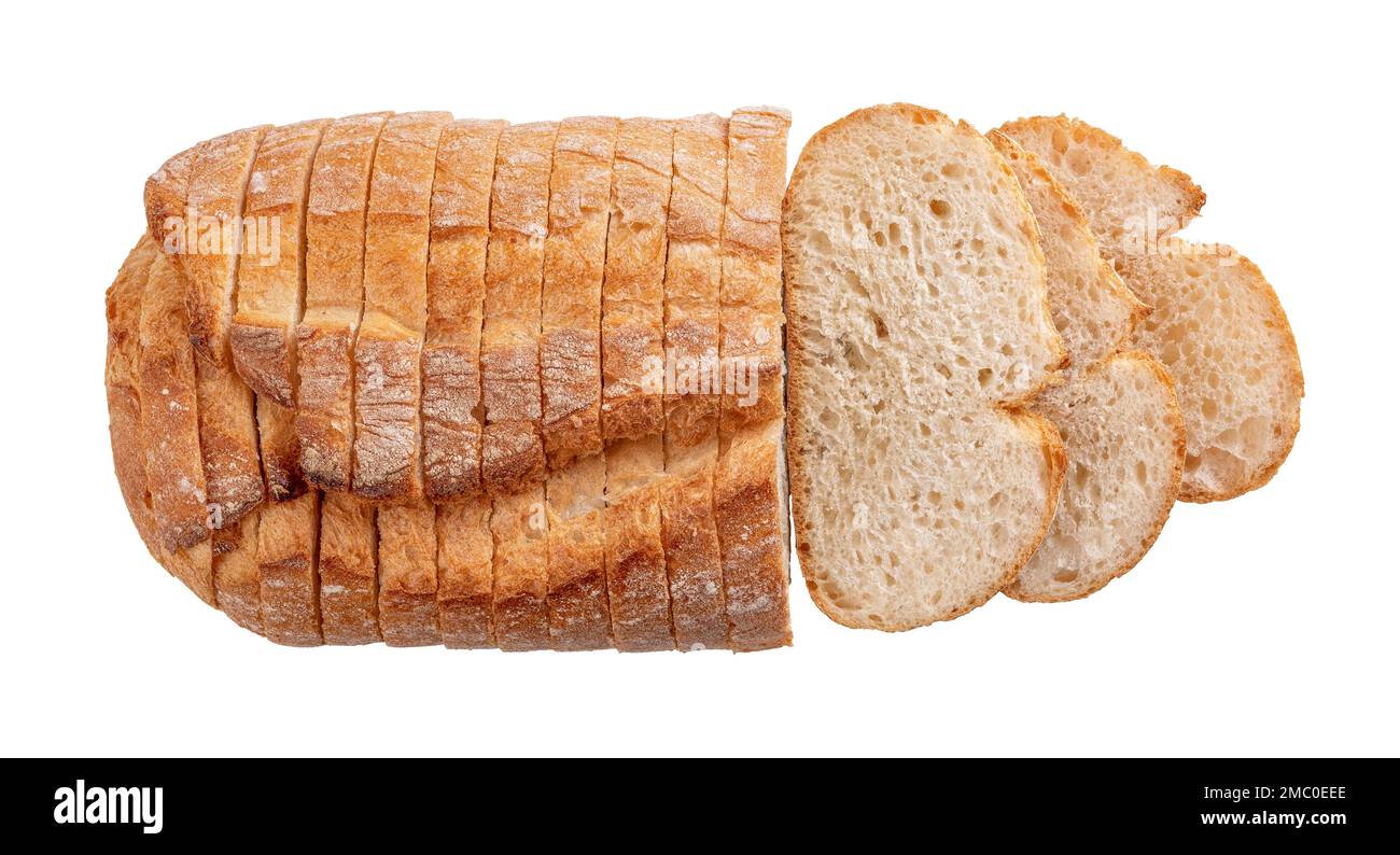Sliced white wheat bread cutout. Wholegrain bread loaf and slices