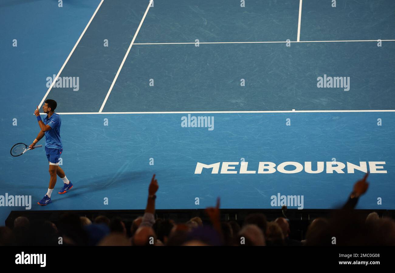 Tennis - Australian Open - Melbourne Park, Melbourne, Australia - January  21, 2023 Serbia's Novak Djokovic talks to his
