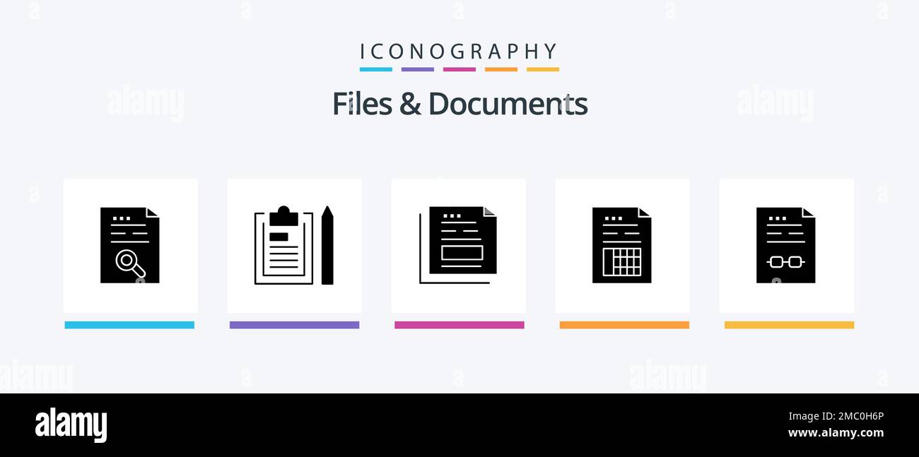 Files And Documents Glyph 5 Icon Pack Including document. account. notepad. office. file