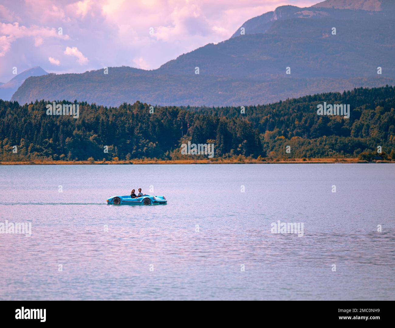 Villach, Austria - 2022 September 4 : Faaker See, Dobratsch in the background, boat trip, Austria Stock Photo