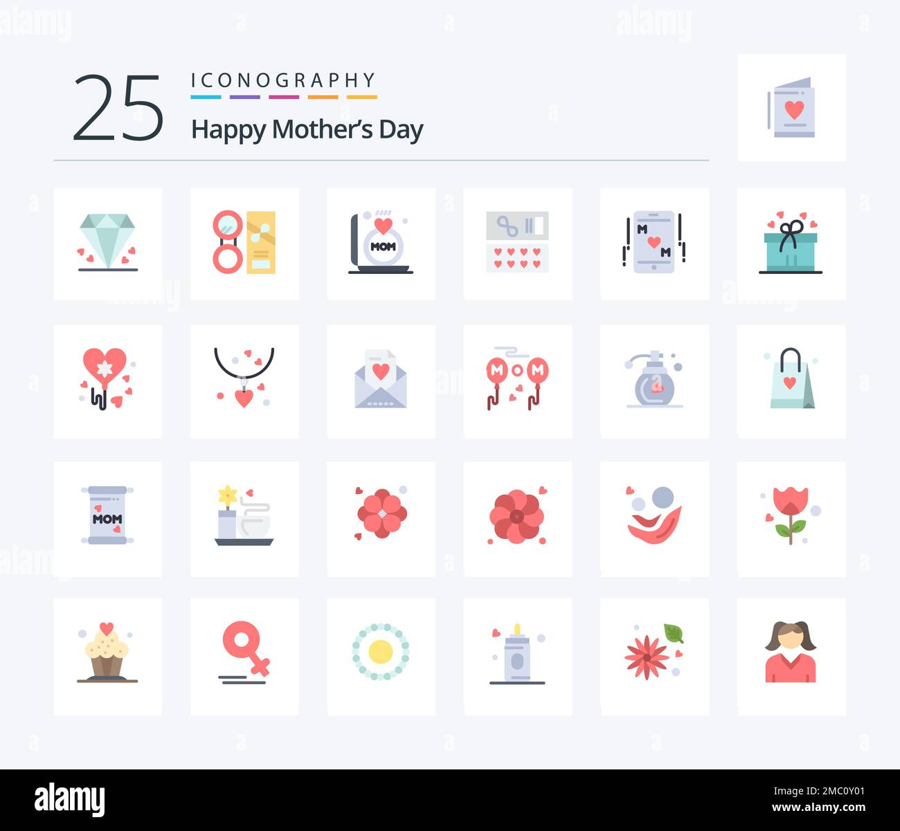 Happy Mothers Day 25 Flat Color icon pack including love. love. powder ...