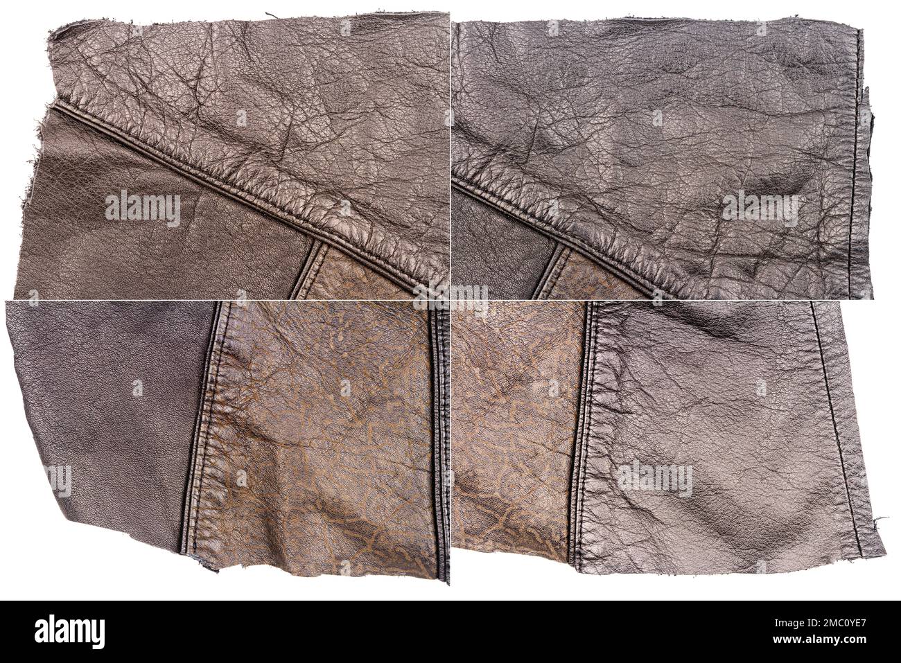 Collection of brown leather textures isolated on white background