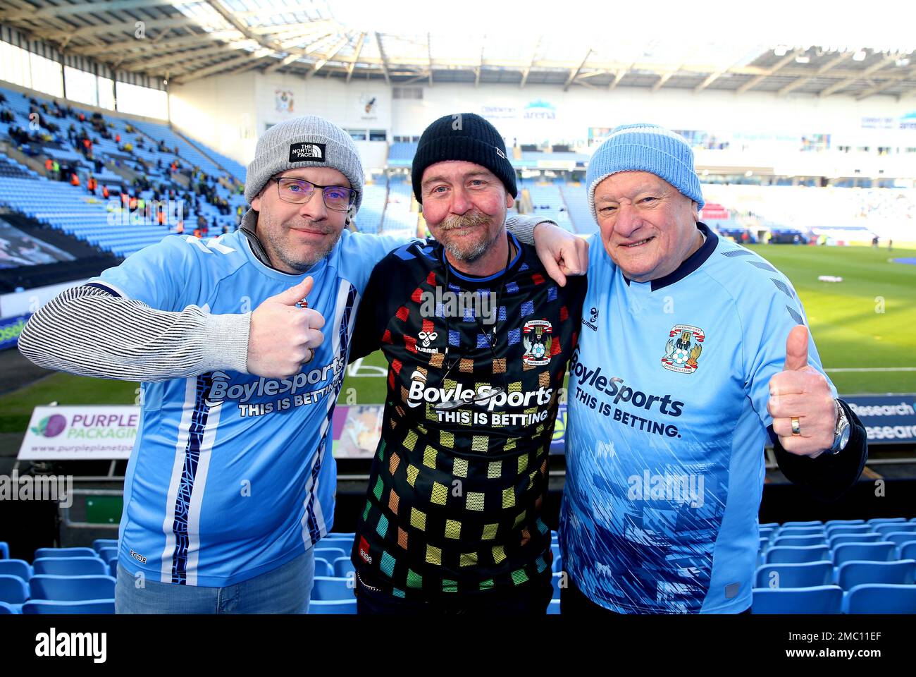 Coventry City fans ahead of the Sky Bet Championship match at the Coventry Building Society Arena, Coventry. Picture date: Saturday January 21, 2023. Stock Photo