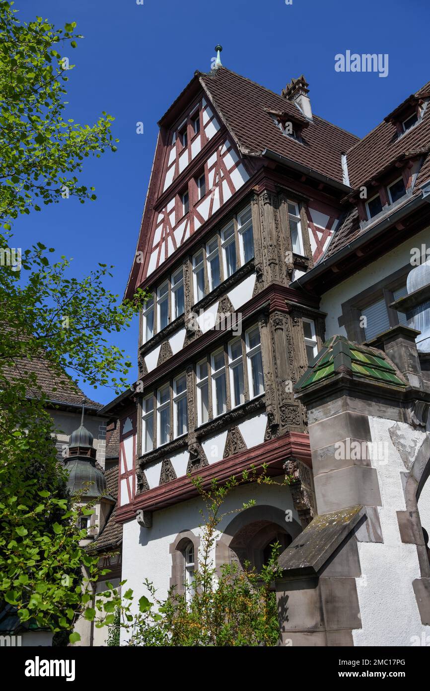 Half-timbered facade of the Lycee International, International School des Pontonniers, international school, Strasbourg, Departement Bas-Rhin Stock Photo