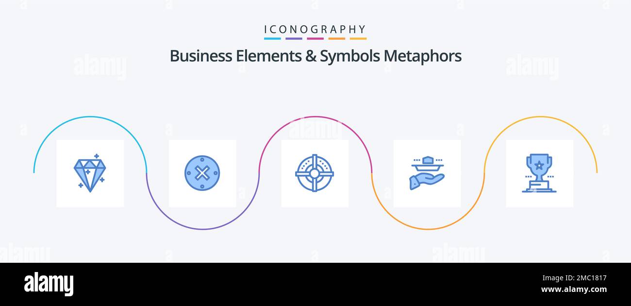 Business Elements And Symbols Metaphors Blue 5 Icon Pack Including cup. lunch. target. serve. waiter Stock Vector