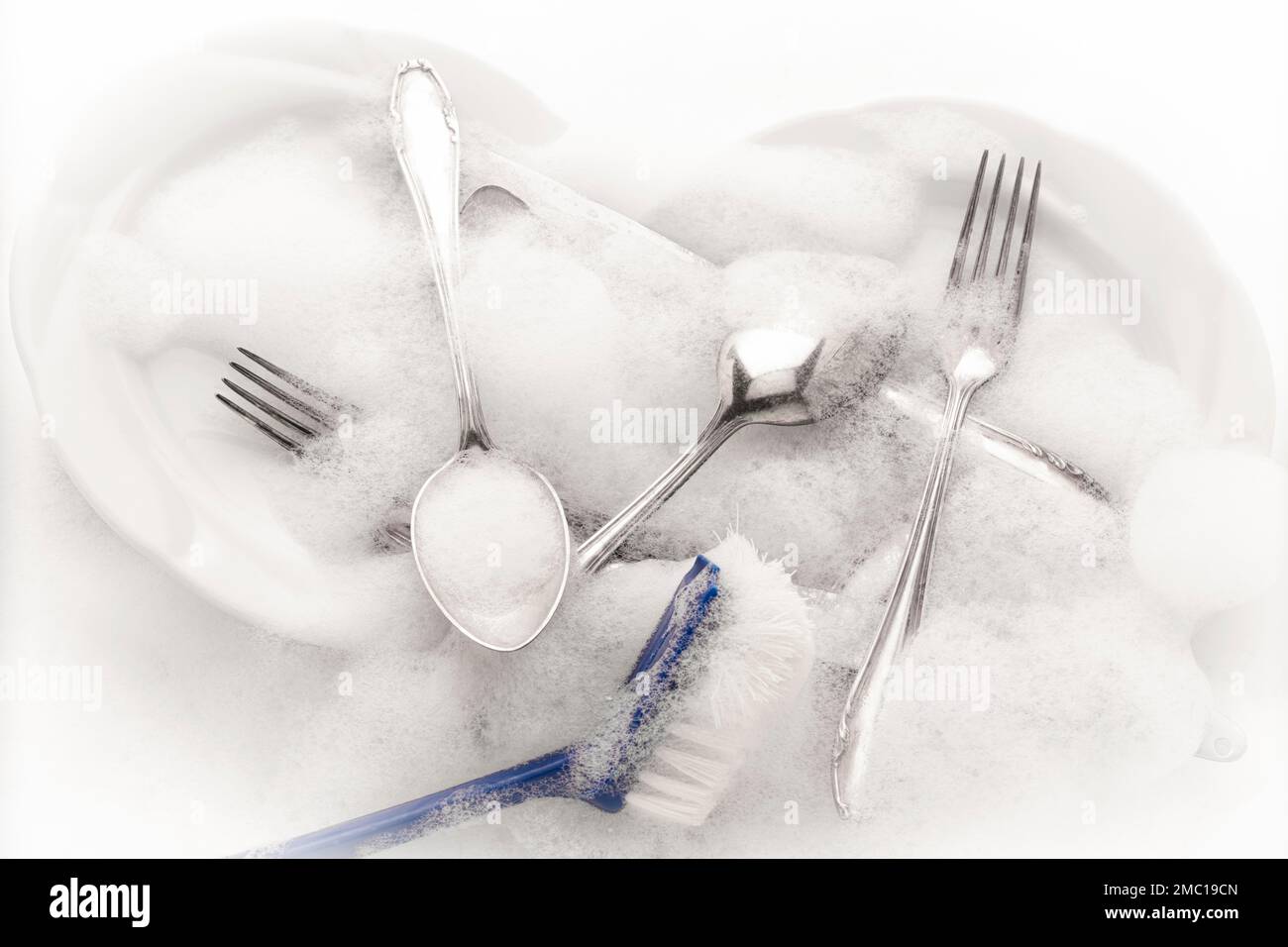 blue washing up dish with cleaning tools and detergents as degreaser and a  brush with wipes insulated on white background Stock Photo - Alamy