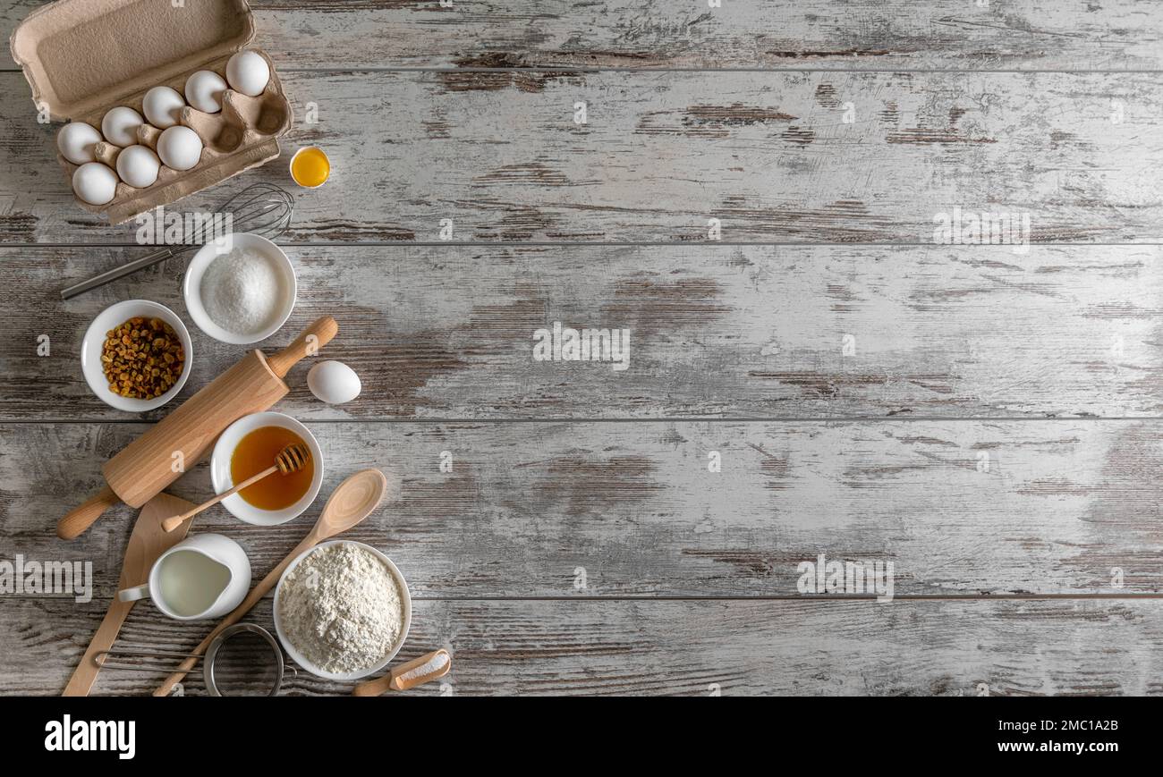 Kitchen surface and products for baking Stock Photo Alamy