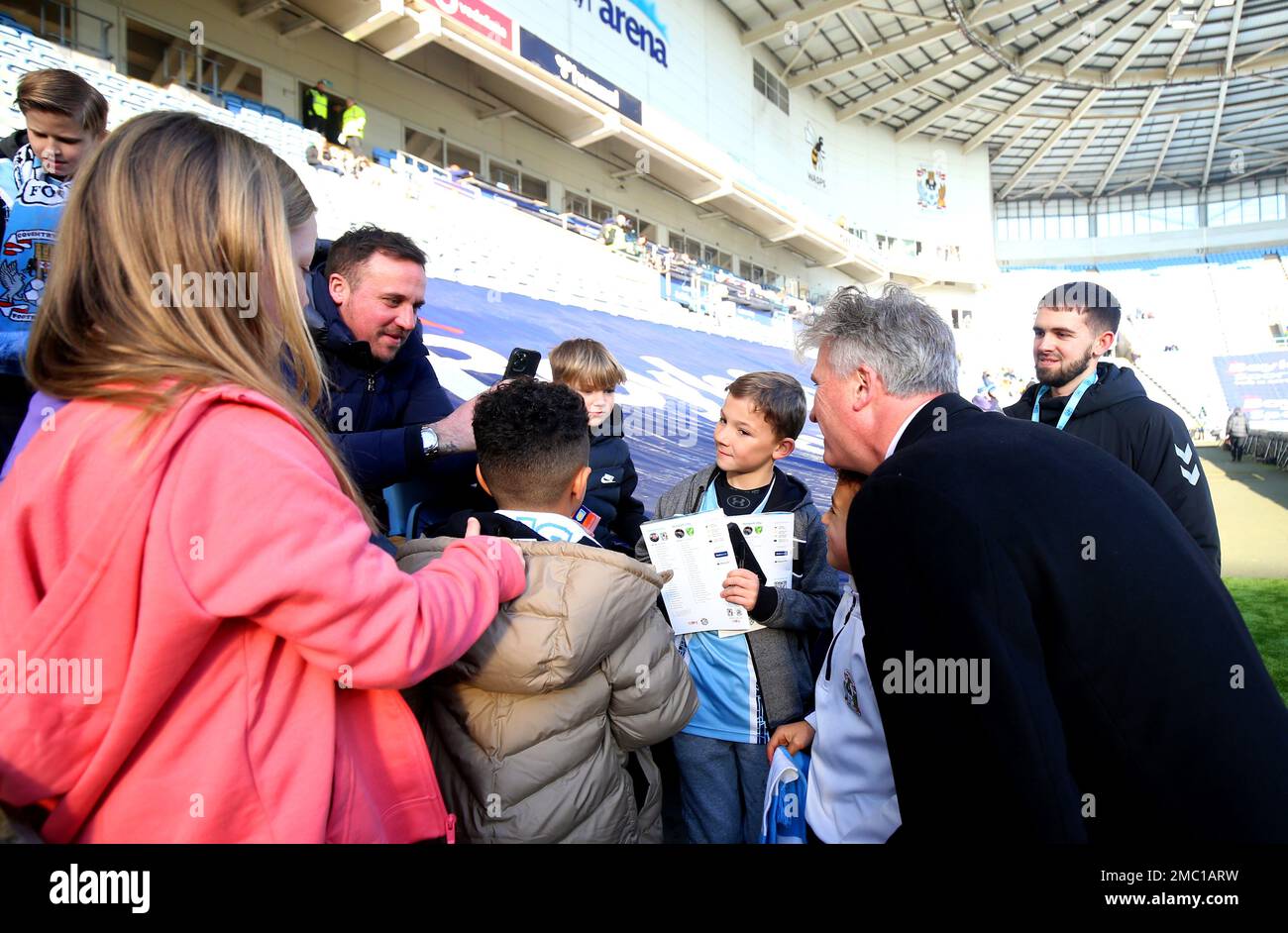 Coventry City owner and executive chairman Doug King poses for a photo with fans ahead of the Sky Bet Championship match at the Coventry Building Society Arena, Coventry. Picture date: Saturday January 21, 2023. Stock Photo