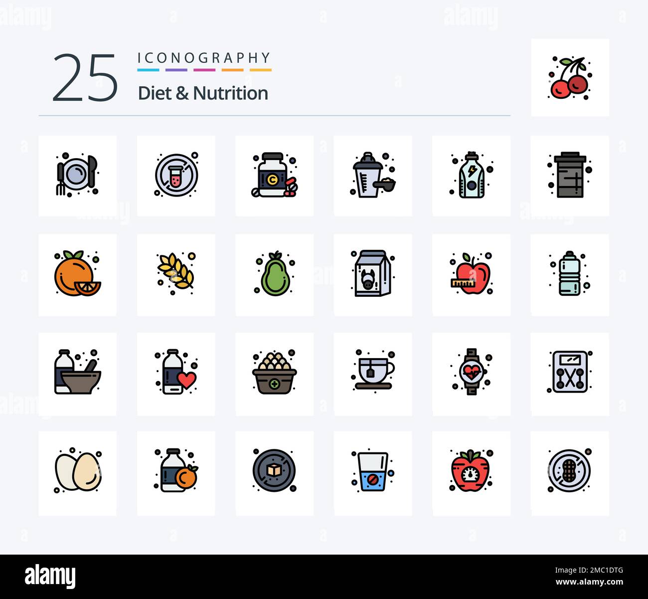 Diet And Nutrition 25 Line Filled icon pack including protein. fitness