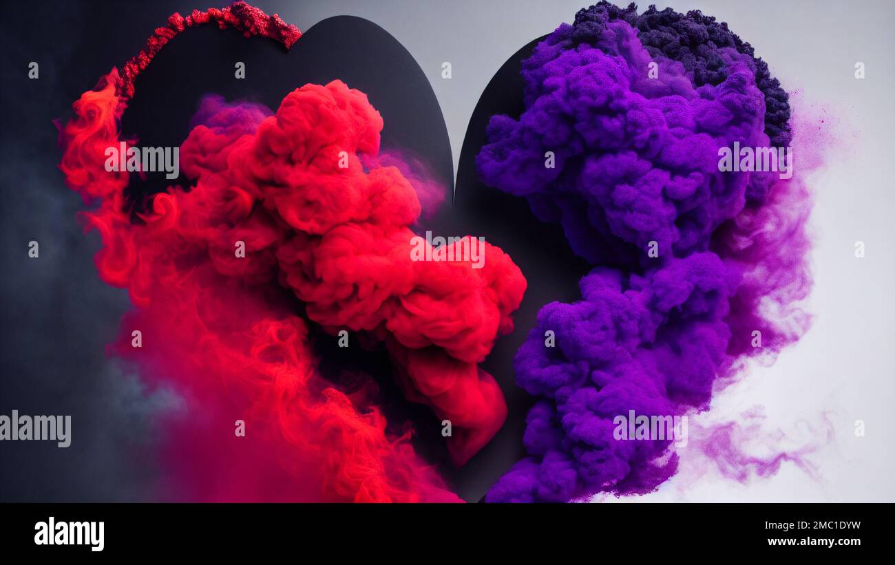 A 3D render of a heart shape in magical colorful smoke effects Stock ...