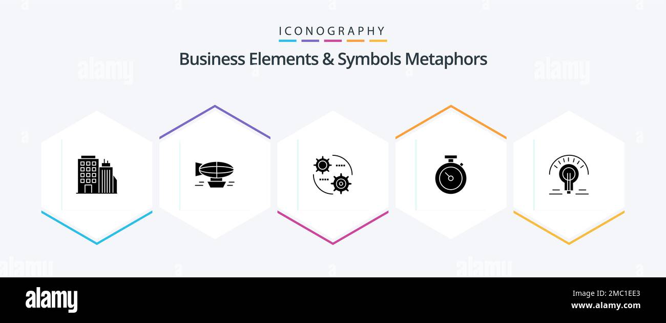 Business Elements And Symbols Metaphors 25 Glyph icon pack including time. stopwatch. holiday. timmer. gear Stock Vector