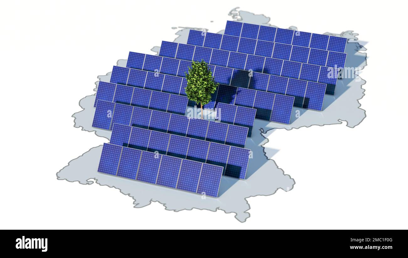 Symbolic image on the topic of land consumption by solar plants in Germany Stock Photo