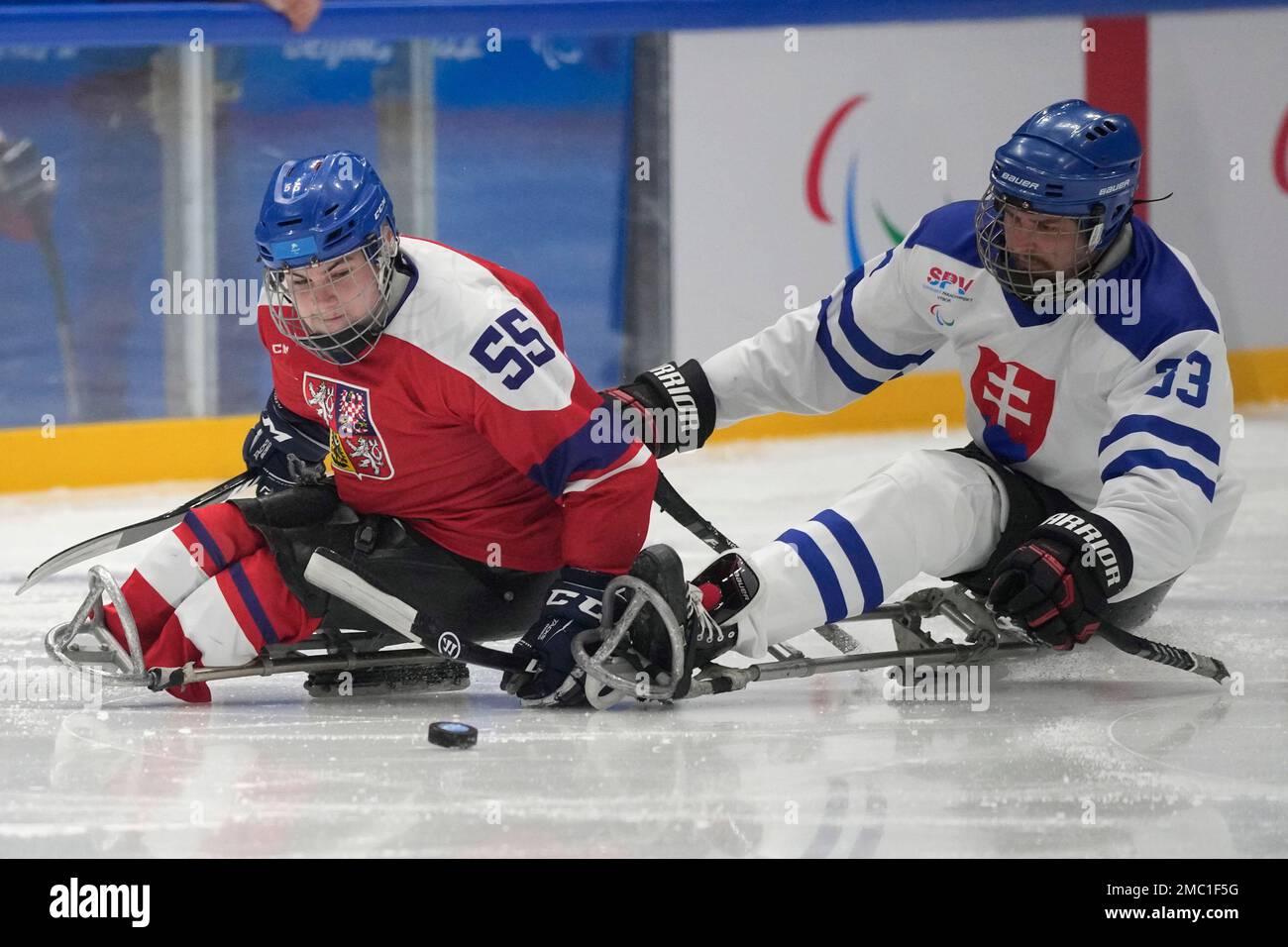 Czech Republic's Filip Vesely, left, battles for the puck against