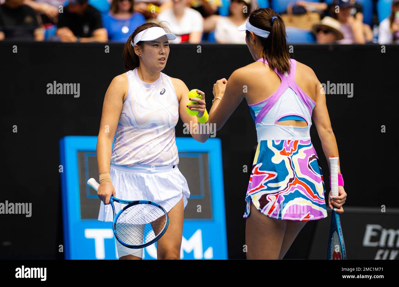 Zhaoxuan Yang of China & Hao-Ching Chan of Chinese Taipeh in action during the first round of doubles at the 2023 Australian Open, Grand Slam tennis tournament on January 19, 2023 in Melbourne, Australia - Photo: Rob Prange/DPPI/LiveMedia Stock Photo