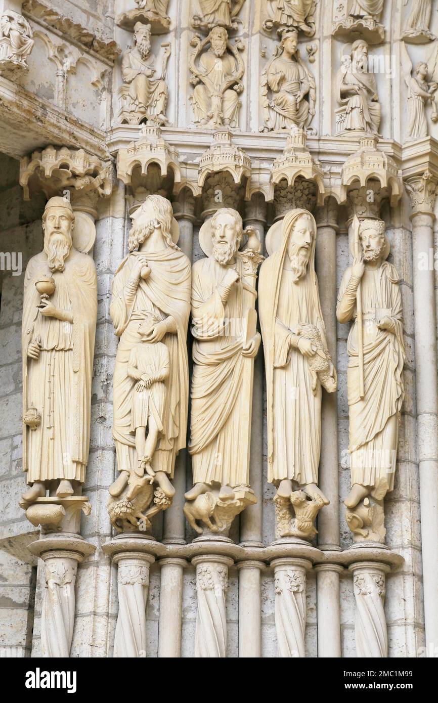 Chartres Nativity Sculptures on the north portal of Notre Dame Cathedral of Chartres ...