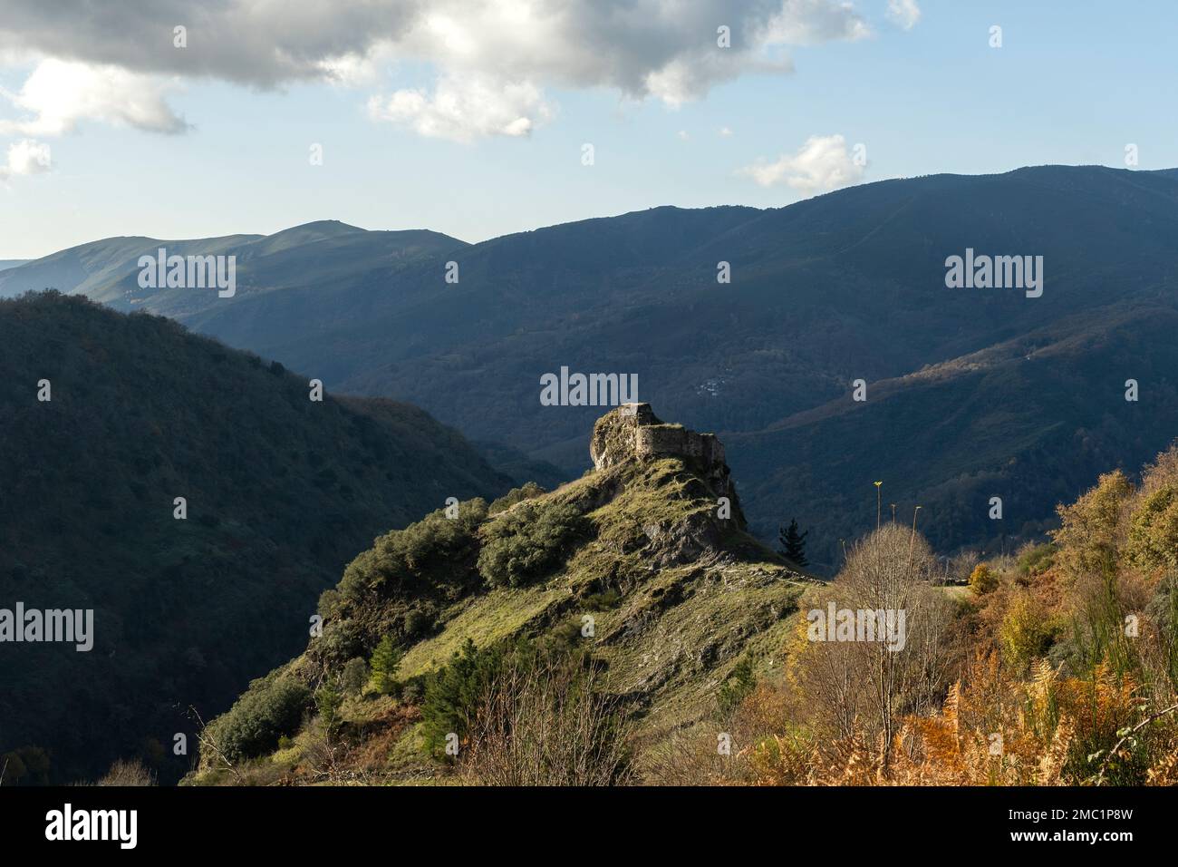Ruins of medieval castle of Carbedo in the mountains of Serra do Courel, Galicia, Spain Stock Photo