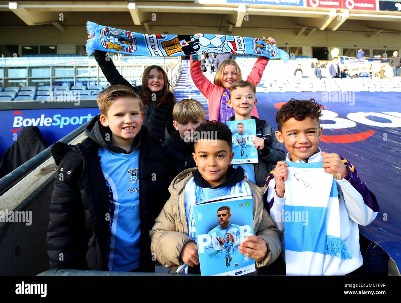Young Coventry City fans ahead of the Sky Bet Championship match at the Coventry Building Society Arena, Coventry. Picture date: Saturday January 21, 2023. Stock Photo