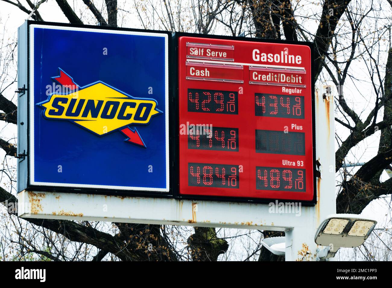 Prices of the gasoline are shown in a northwest Washington gas station
