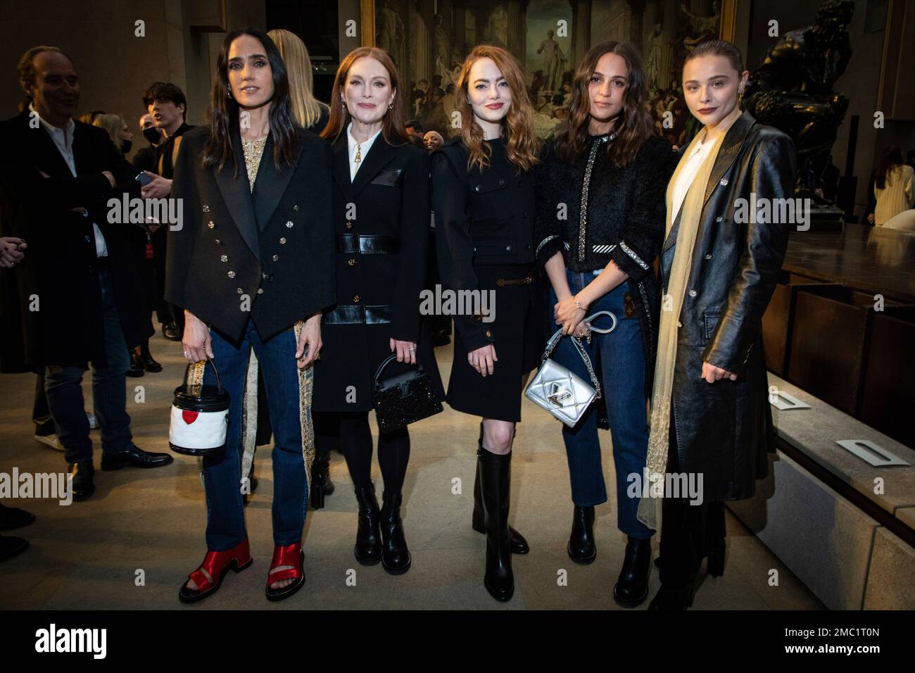 Jennifer Connelly, Julianne Moore, Emma Stone, Alicia Vikander and Chloe  Grace Moretz attend the Louis Vuitton Ready To Wear Fall/Winter 2022-2023  fashion collection, unveiled during the Fashion Week in Paris, Monday, March