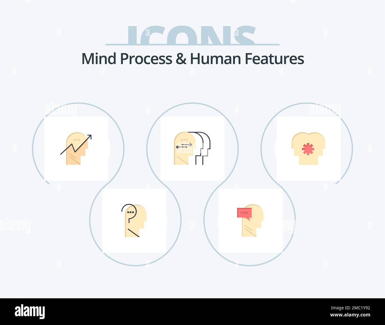 Mind Process And Human Features Flat Icon Pack 5 Icon Design. head ...