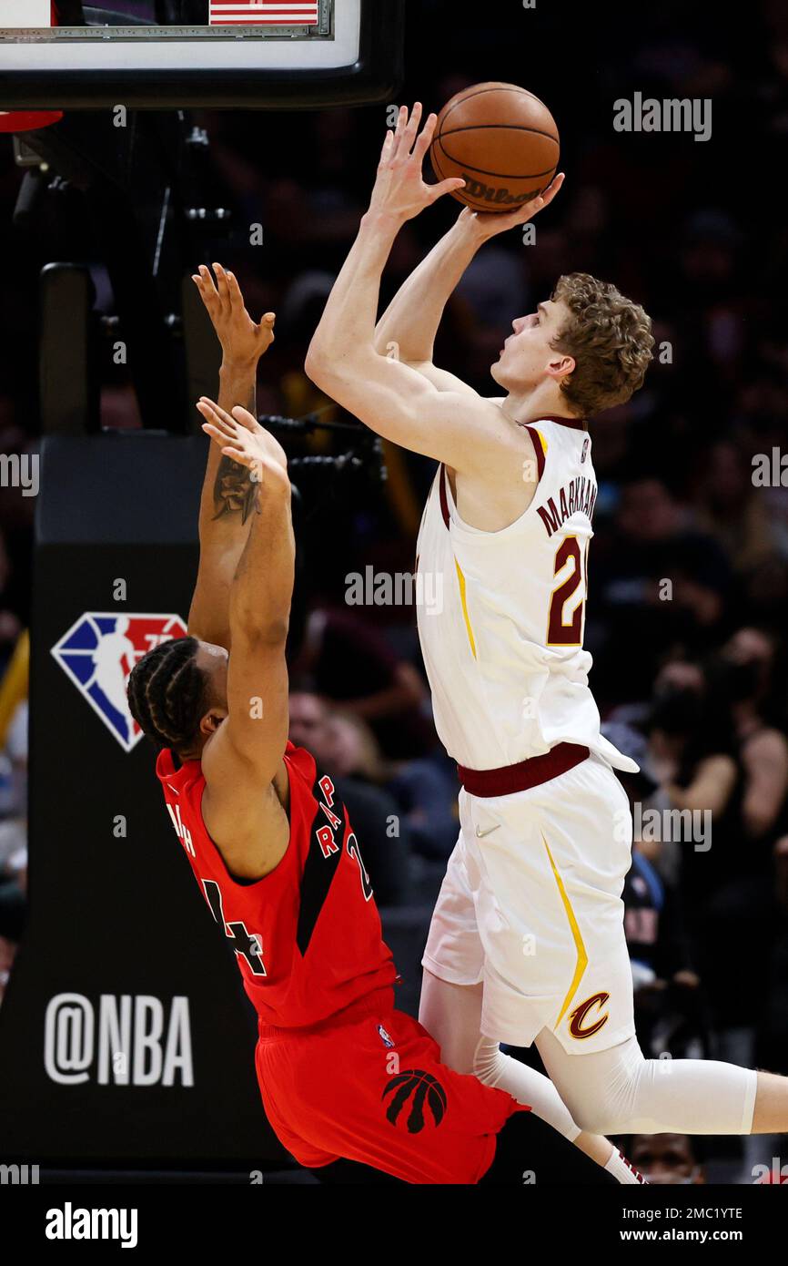 Cleveland Cavaliers' Lauri Markkanen (24) drives against Charlotte Hornets'  Miles Bridges (0) in the first half of an NBA basketball game, Friday, Oct.  22, 2021, in Cleveland. (AP Photo/Tony Dejak Stock Photo - Alamy