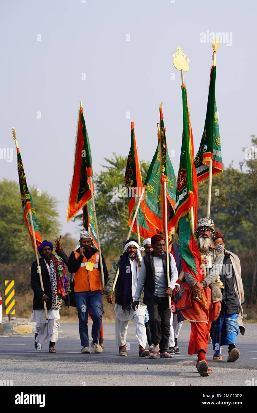 Rajasthan, India. 21st Jan, 2023. Muslim devotees carrying religious ...