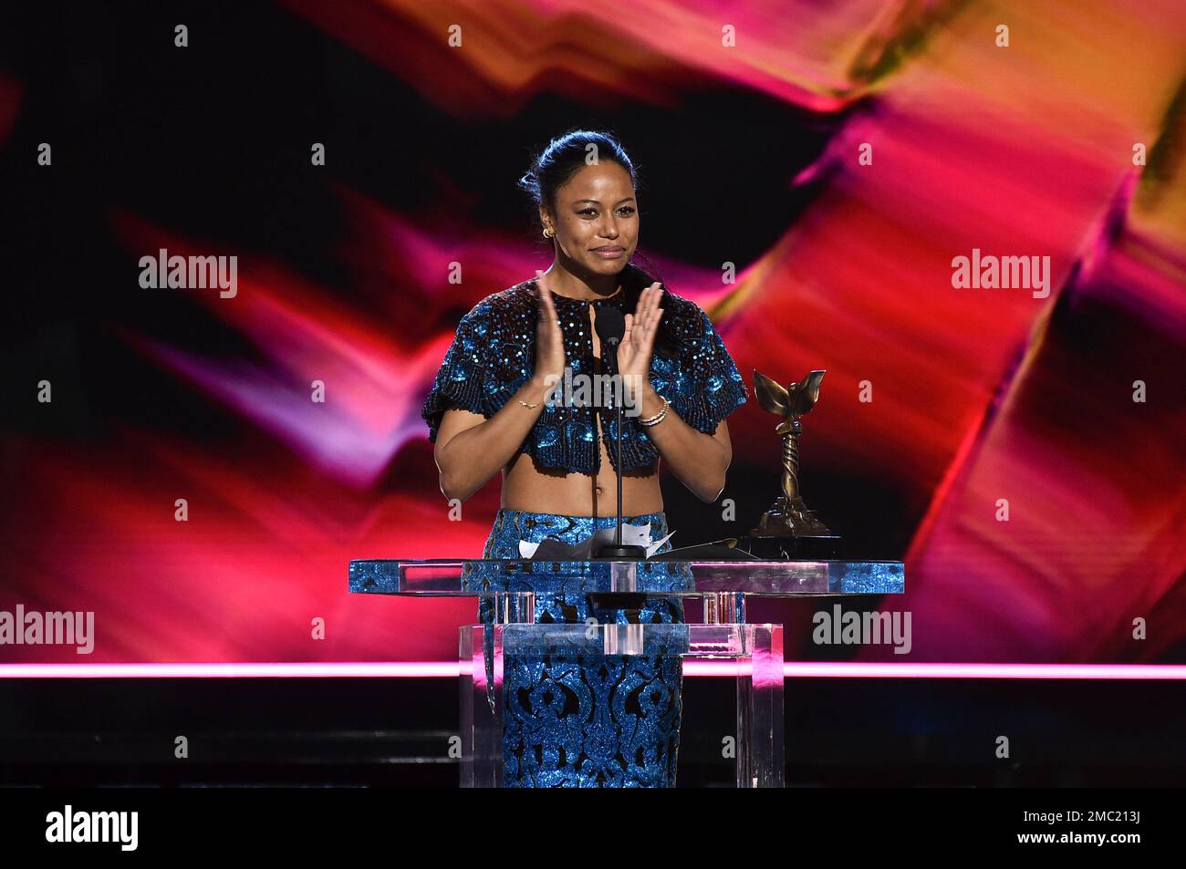 Taylour Paige accepts the award for best female lead for "Zola" at the