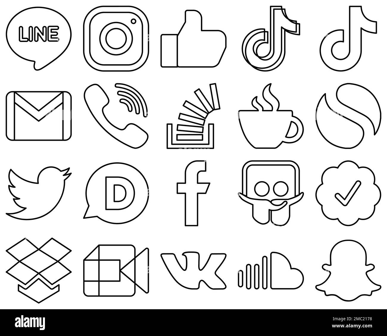 Social media icons, round, outline