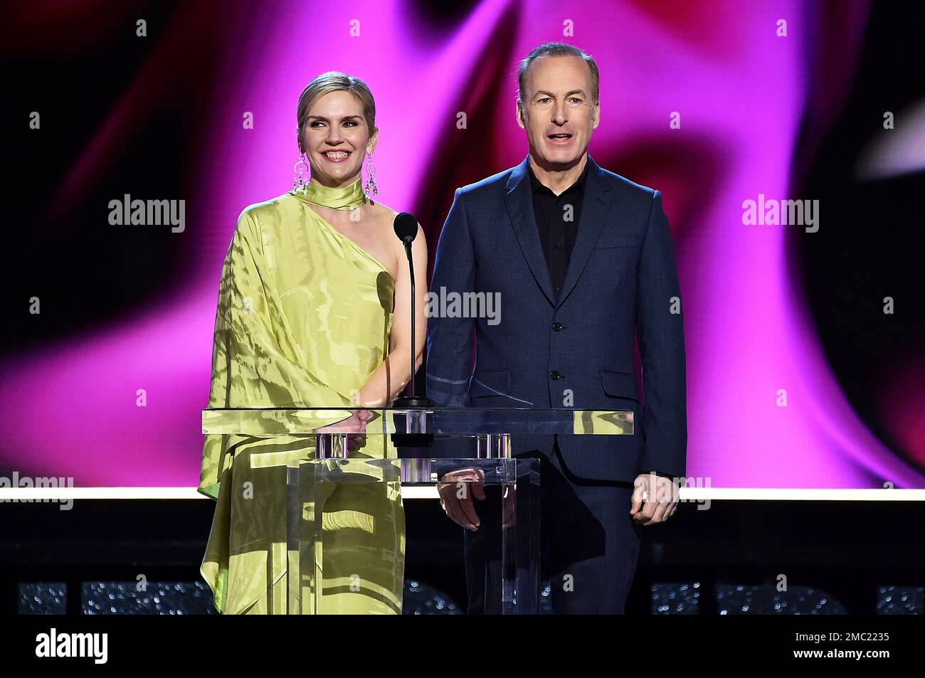 Rhea Seehorn, left, and Bob Odenkirk speak at the 37th Film Independent