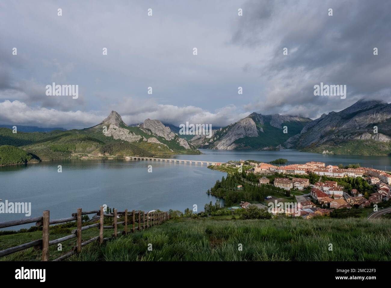 New Riaño village and dam in the Cantabrian Mountains, Leon, Spain Stock Photo