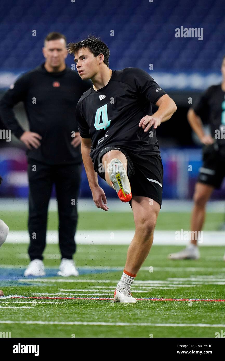 Texas kicker Cameron Dicker (04) participates in a drill at the NFL  football scouting combine in Indianapolis, Sunday, March 6, 2022. (AP  Photo/Steve Luciano Stock Photo - Alamy