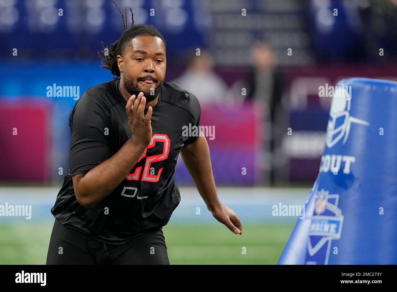Iowa State defensive lineman Eyioma Uwazurike runs a drill during the NFL  football scouting combine, Saturday, March 5, 2022, in Indianapolis. (AP  Photo/Darron Cummings Stock Photo - Alamy