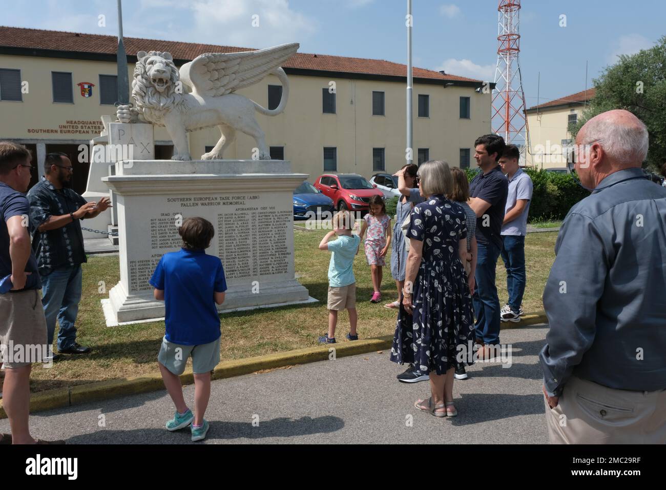Henry Von Kohorn, a veteran who was stationed at Caserma Ederle from 1969-71, brought his family to the base where he once was a Battery Commander as part of his 50th anniversary. Stock Photo