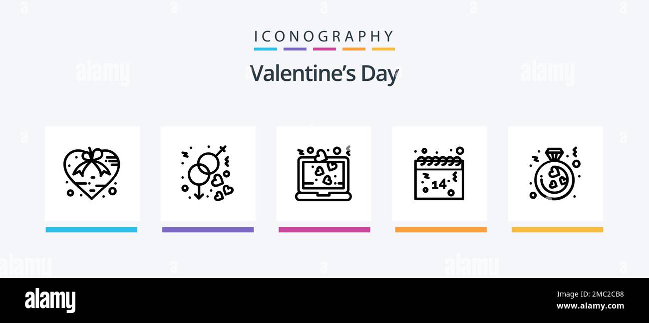 Valentines Day Line 5 Icon Pack Including . night. heart. moon. love