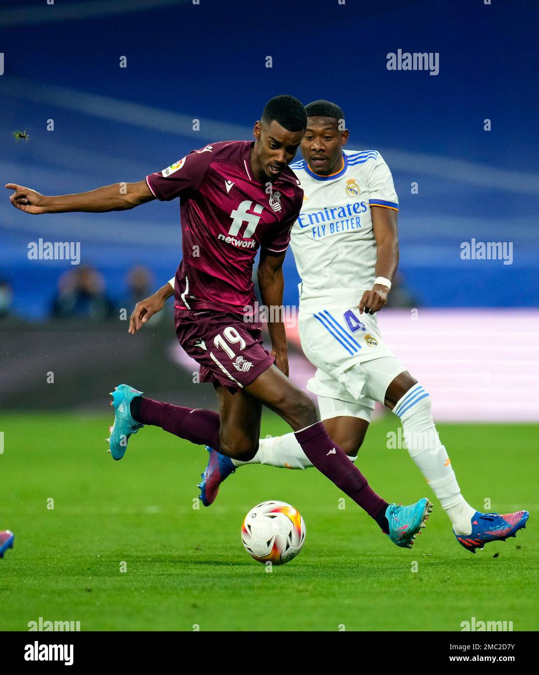 Real Sociedad's Alexander Isak heads for the ball during a Spanish