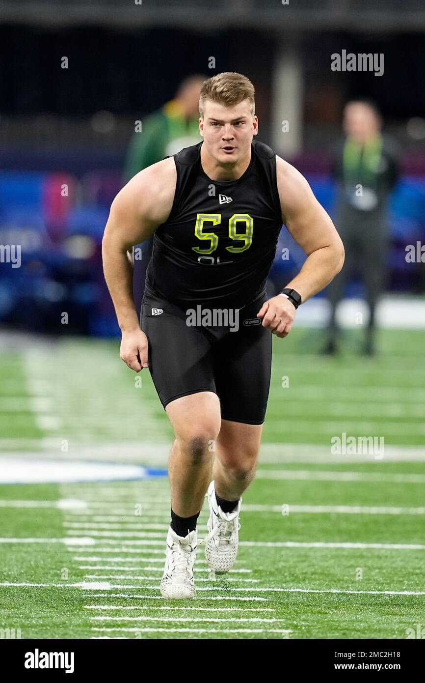 Fordham offensive lineman Nick Zakelj runs the 40-yard dash at the