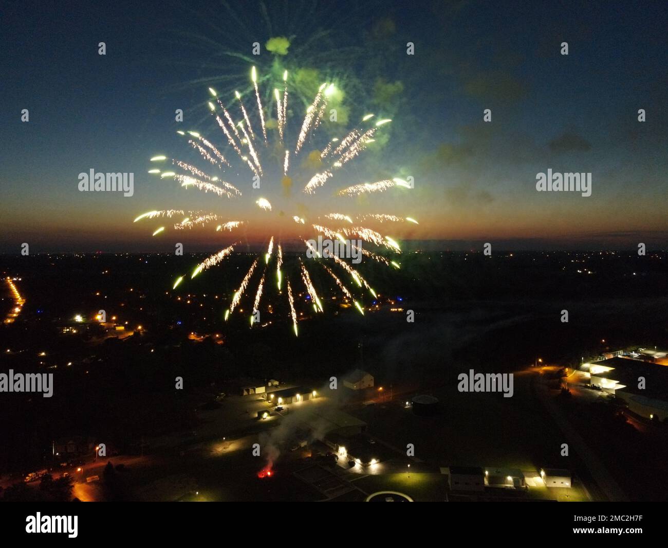 An aerial view of a colorful fireworks in the sky Stock Photo - Alamy