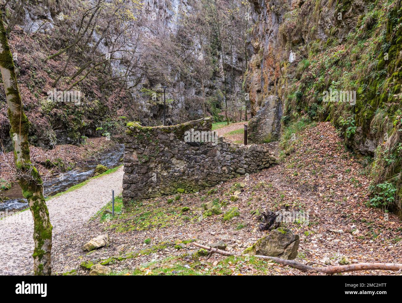 Canyon Rio Sass - Fondo (Borgo d'Anaunia) -  Non Valley - Trentino Alto Adige - northern Italy: a scenic excursion among narrow rock walls. Stock Photo