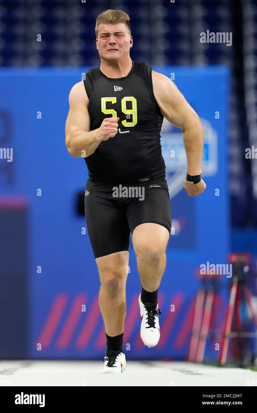 Fordham offensive lineman Nick Zakelj runs the 40-yard dash at the