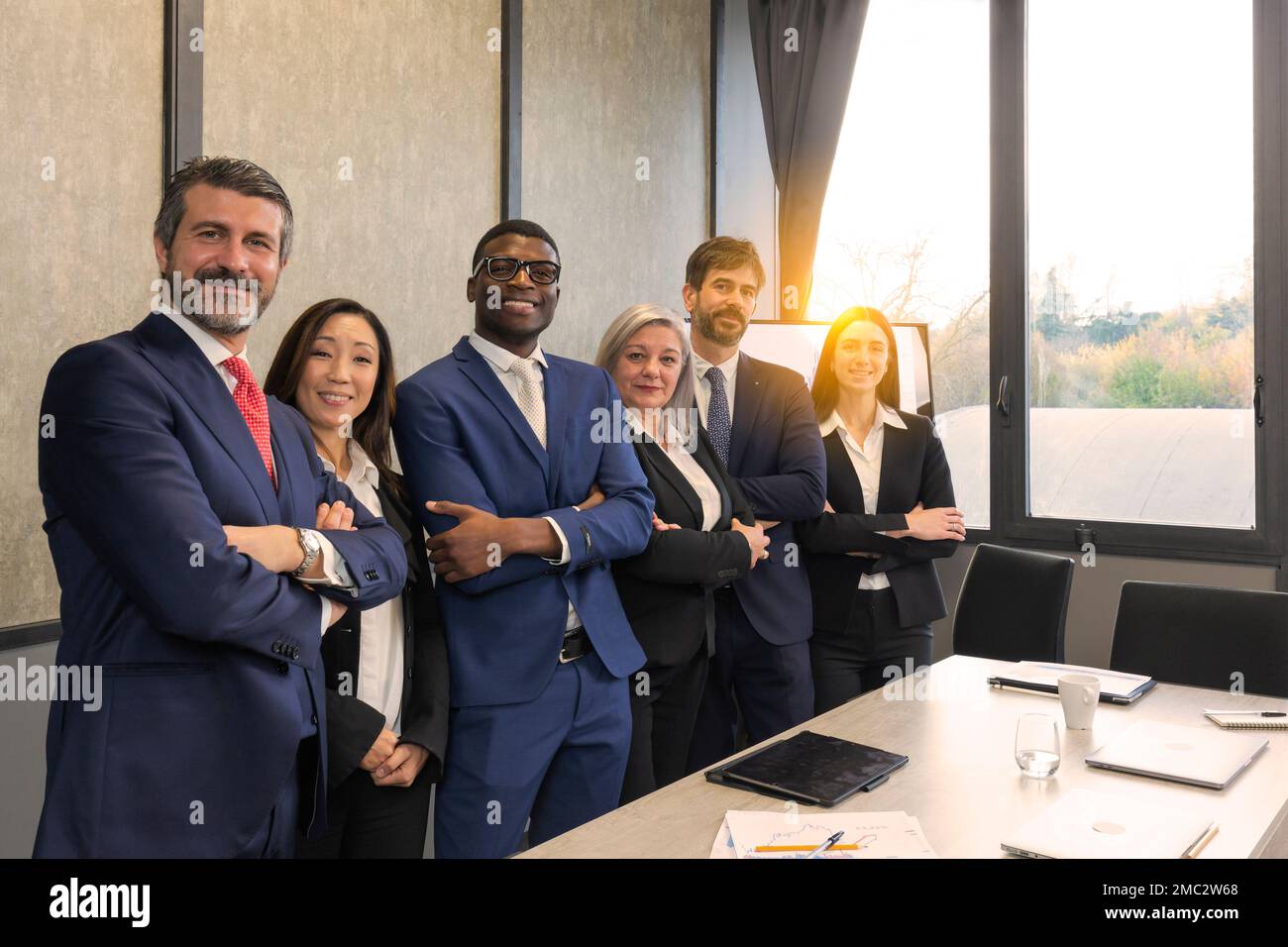 successful multiethnic company with happy workers Stock Photo