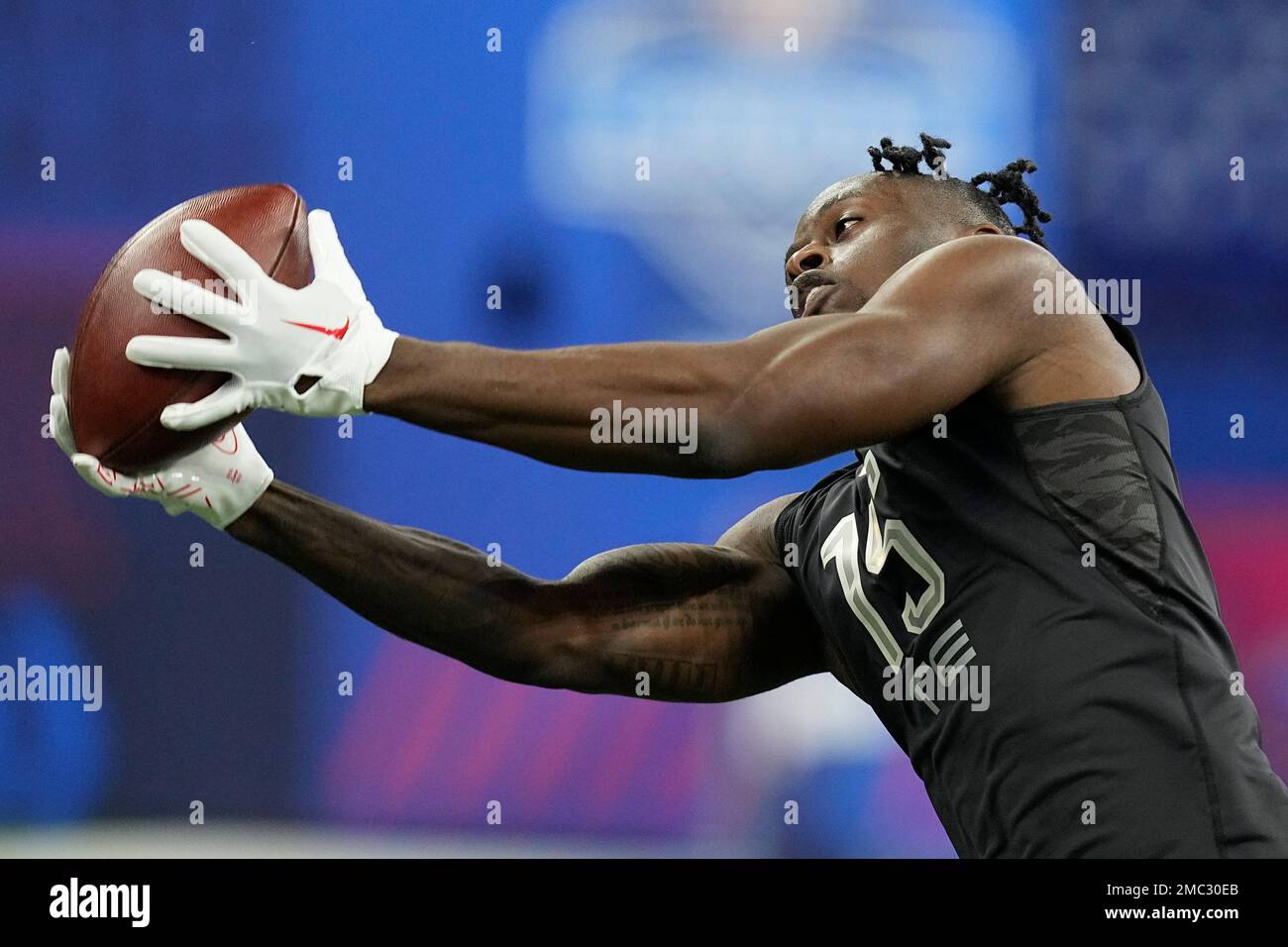 Maryland tight end Chig Okonkwo runs a drill during the NFL football  scouting combine, Thursday, March 3, 2022, in Indianapolis. (AP  Photo/Darron Cummings Stock Photo - Alamy