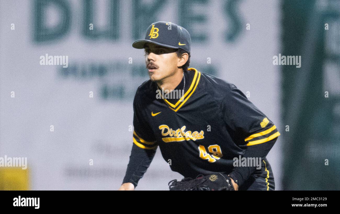 Long Beach State right fielder Jesse Lopez 49 during an NCAA