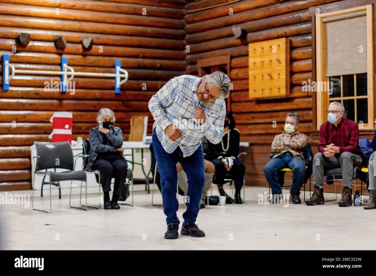 Lac La Croix First Nation speaker Gordon Jourdain engages in an annual traditional Ojibwe