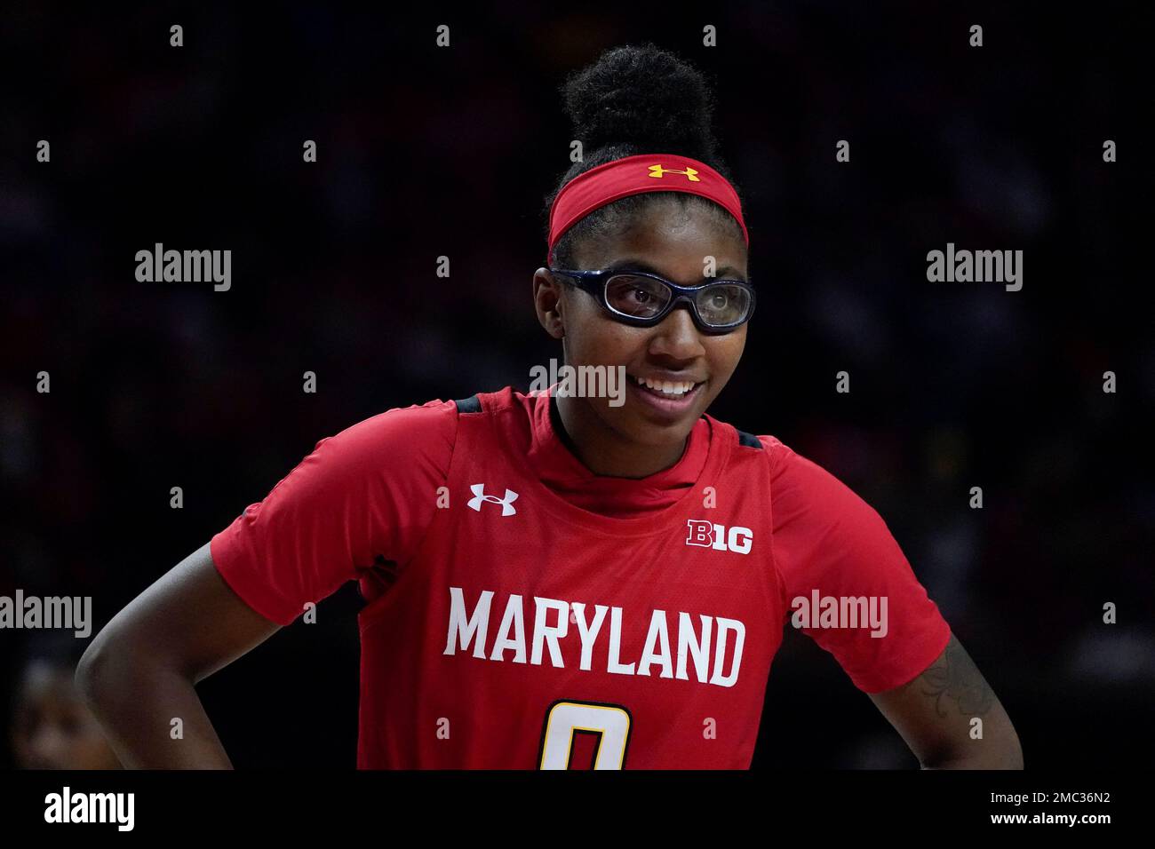 Maryland guard Shyanne Sellers looks on during the first half of an ...