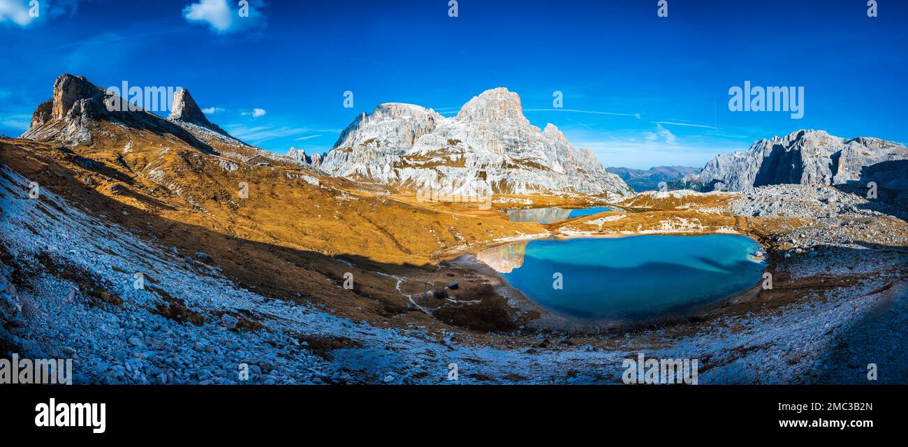 Sunset Over The Dolomites. Park Of The Three Peaks Of Lavaredo Stock 