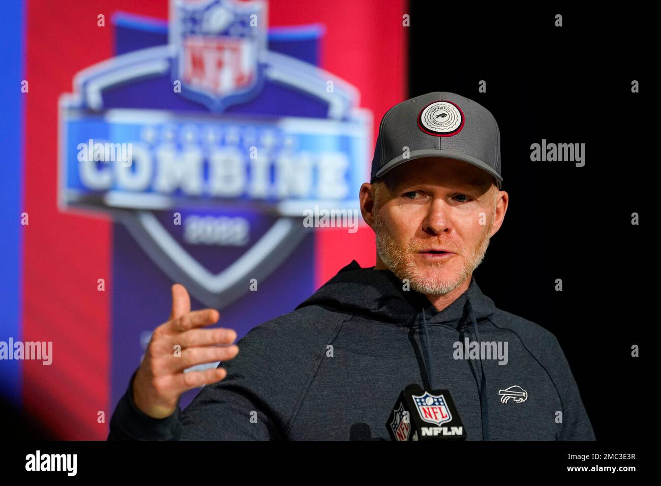 Buffalo Bills head coach Sean McDermott speaks during a press conference at  the NFL football scouting combine in Indianapolis, Tuesday, March 1, 2022.  (AP Photo/Michael Conroy Stock Photo - Alamy